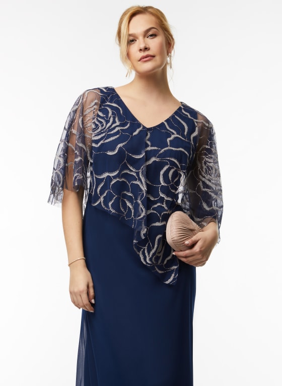 Floral Detail Asymmetric Poncho Dress