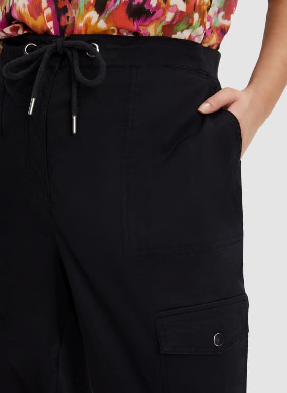 Cotton Drawstring Waist Cargo Capris