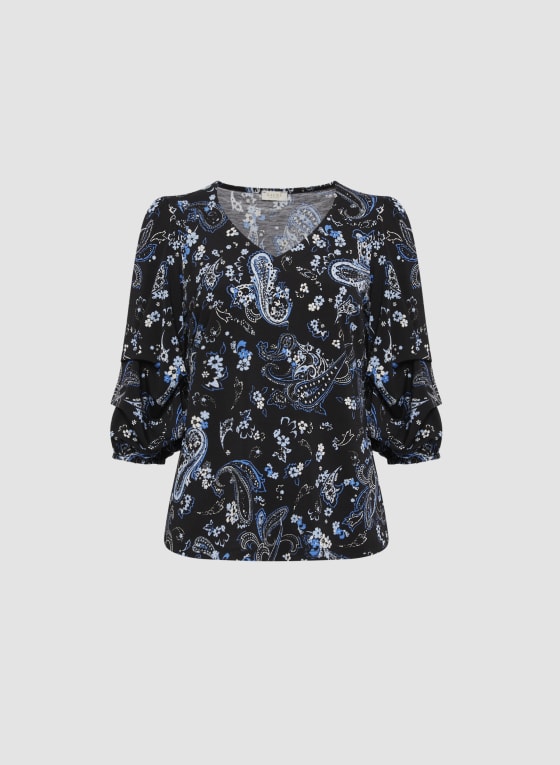 Paisley Print Puff Sleeve Top