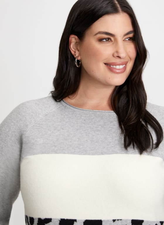 Colour Block Animal Print Sweater