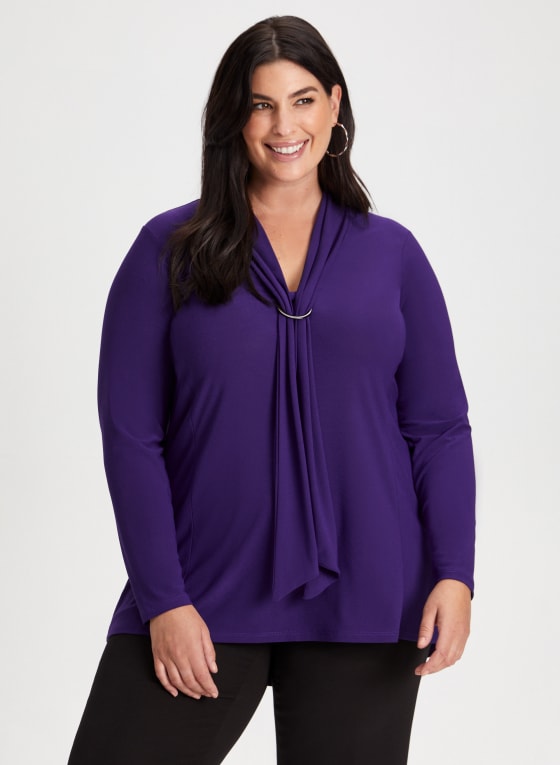 Neck Tie Detail Long Sleeve Top