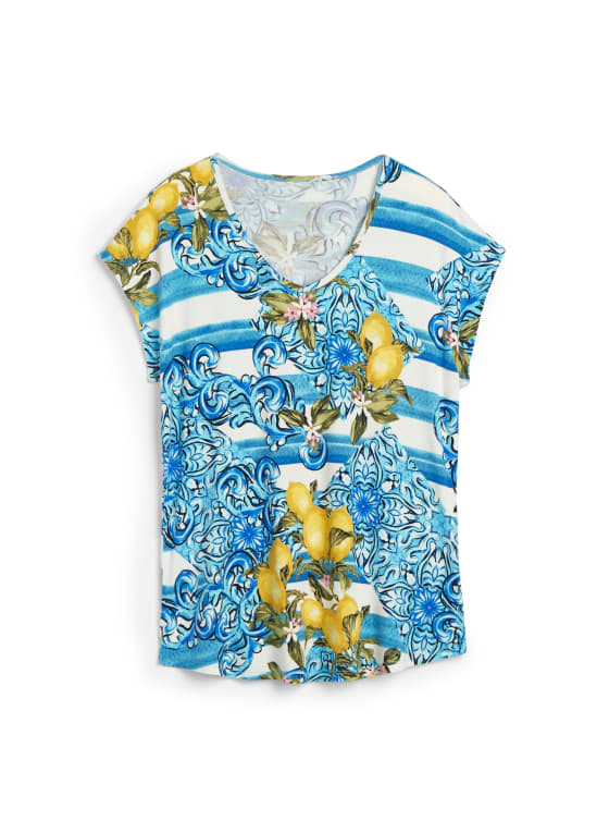 Lemon & Stripe Print Pyjama Top