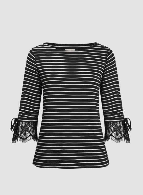 Lace Trim Stripe Motif Top