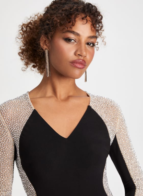 Caviar Bead Long Sleeve Dress