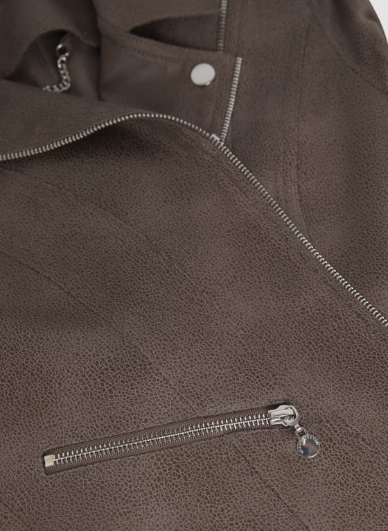 Zip & Snap Detail Faux Suede Jacket