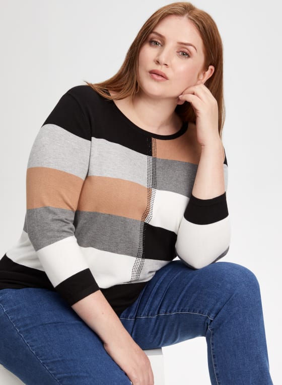 Rhinestone Trim Colour Block Sweater