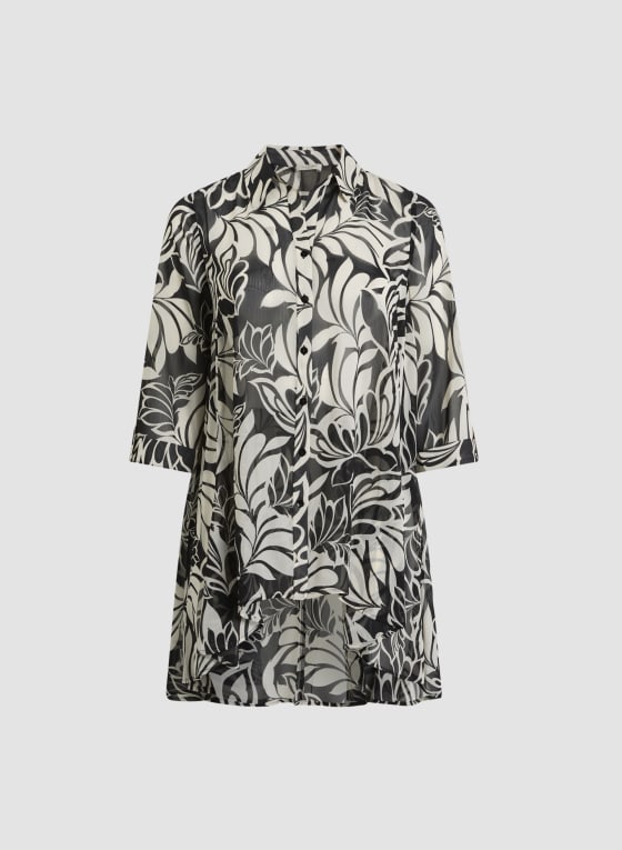 Asymmetric Leaf Print Blouse
