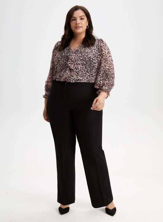 Leopard Print Ruffle Front Blouse