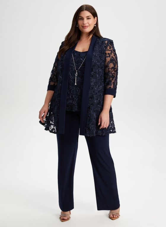 Embroidered Jacket, Cami & Pants Set