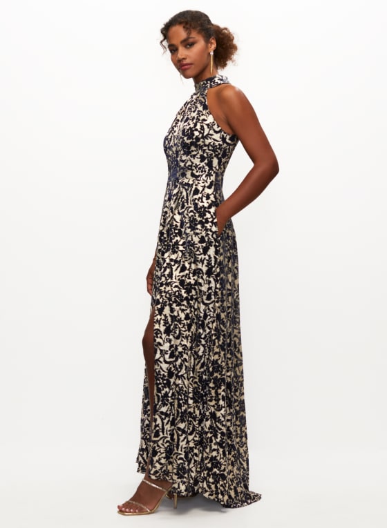 Metallic Floral Print Gown