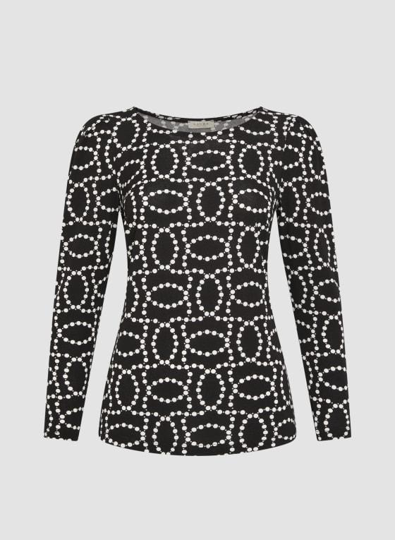 Boat Neck Pearl Print Top