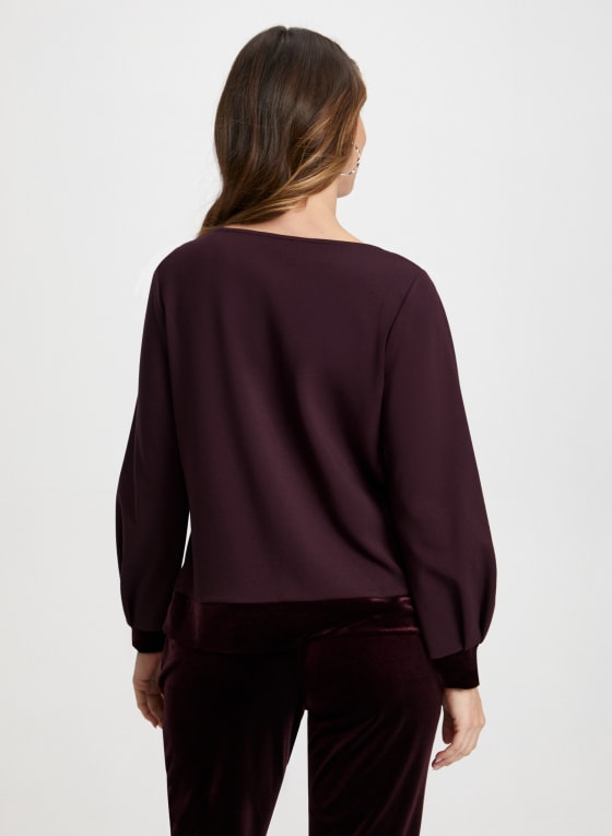 Velour Trim Puff Sleeve Top