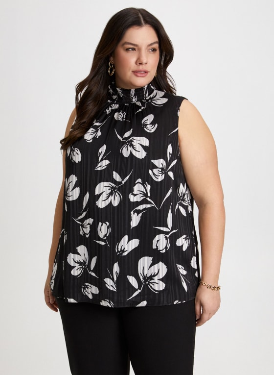 Smocked Neck Floral Print Top