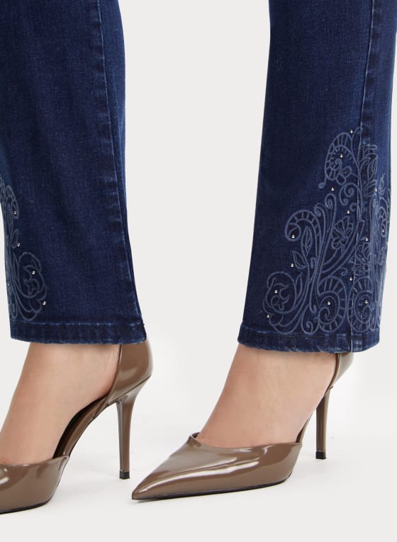 Pull-On Embroidered Hem Jeans