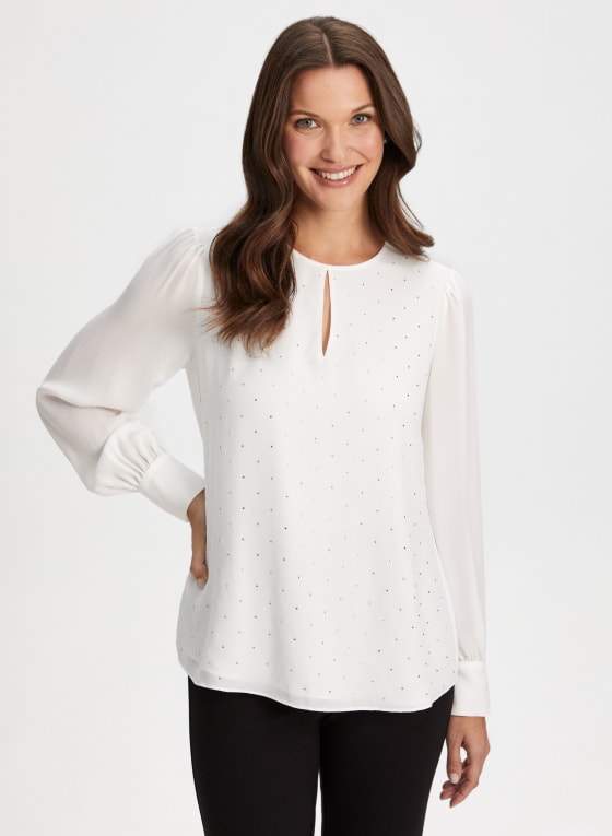 Rhinestone Embellished Popover Blouse