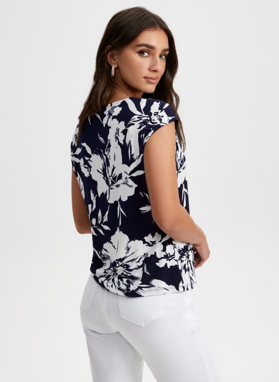Drawstring Detail Floral Print Top