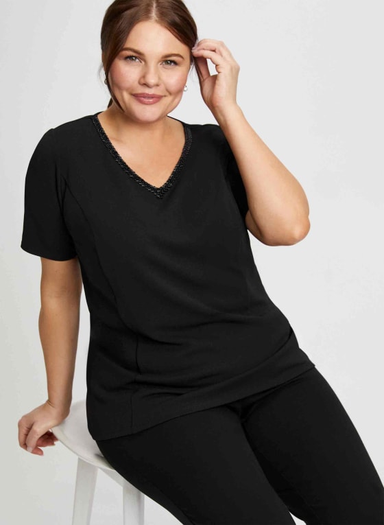 Bead Detail V-Neck Top