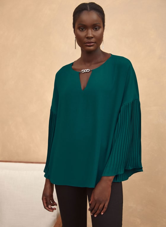 Pleat Detail Bell Sleeve Blouse
