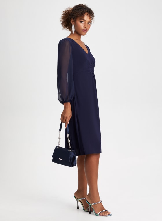 Chiffon Sleeve Ruched Detail Dress