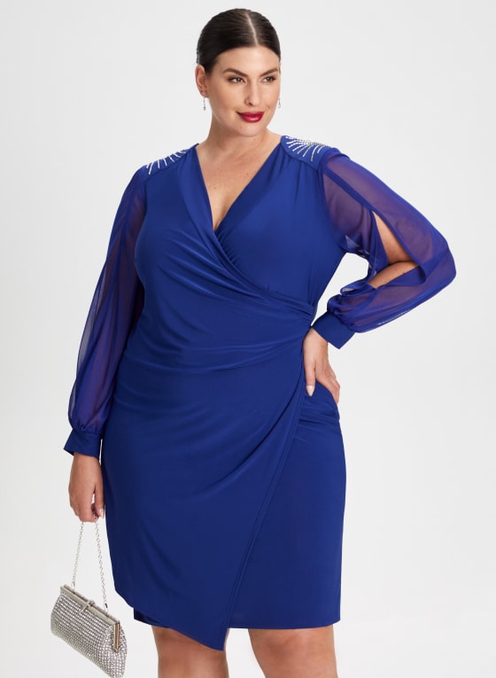 Shoulder Embellished Wrap Style Dress