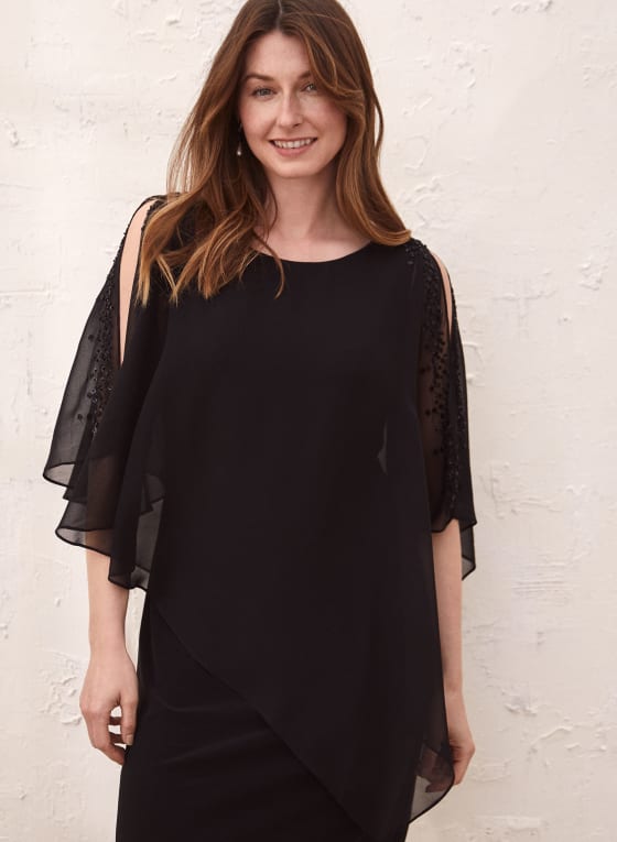 Cold Shoulder Chiffon Poncho Dress