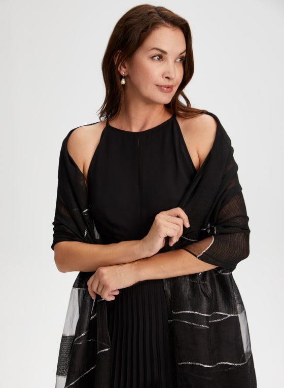 Sheer Stripe Detail Jacquard Scarf