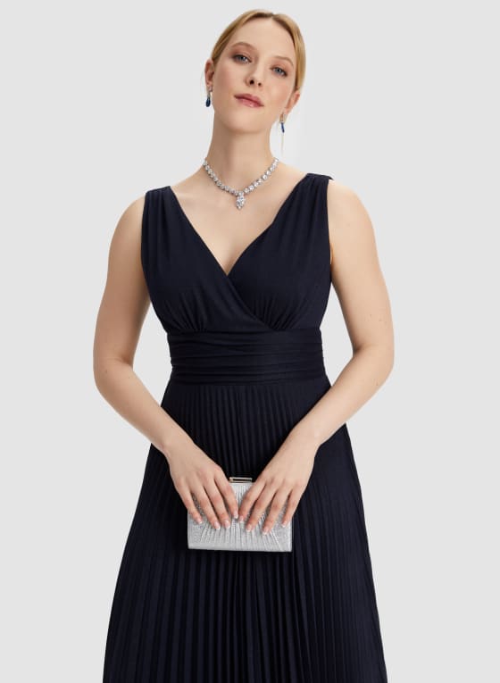 Pleated Detail Wrap-Style Dress