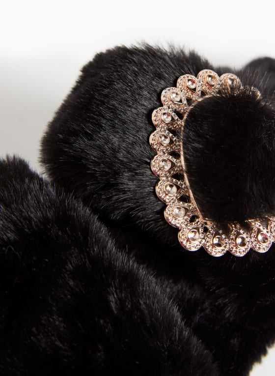 Decorative Buckle Fur Slippers