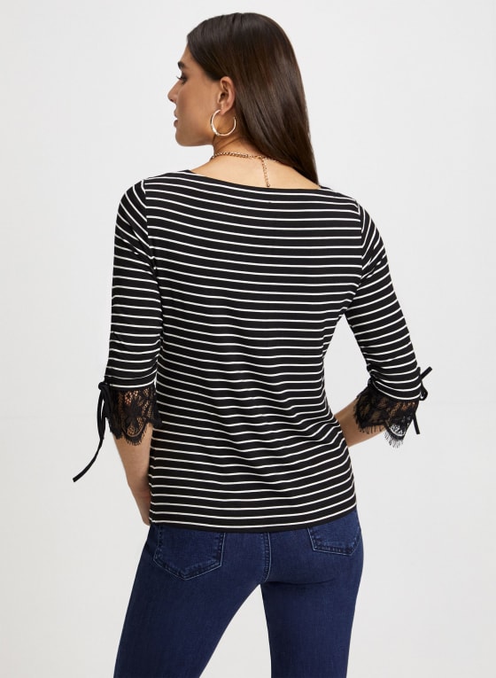 Lace Trim Stripe Motif Top