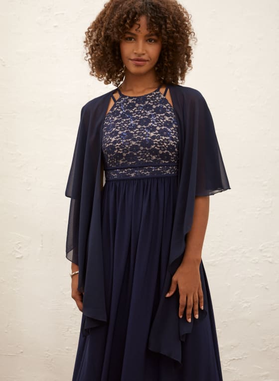 Sequin & Lace Halter Dress