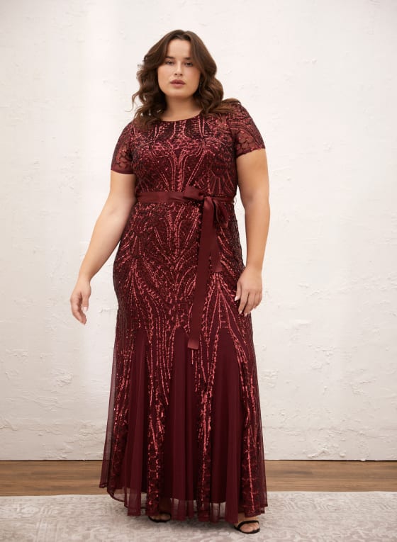 Belted Sequin Mesh Dress