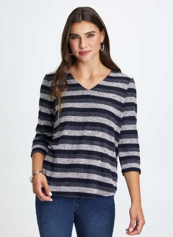 Stripe Print V-Neck Top