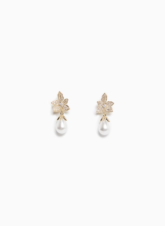 Flower & Pearl Dangle Earrings