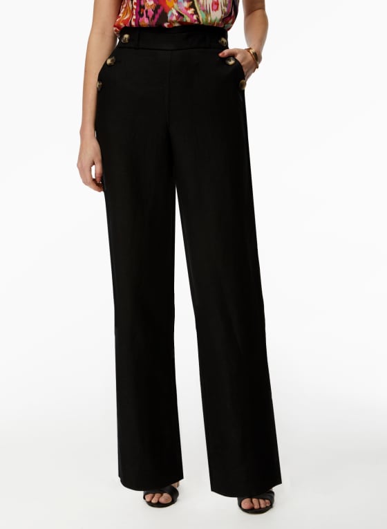 Button Detail Linen-Blend Pants