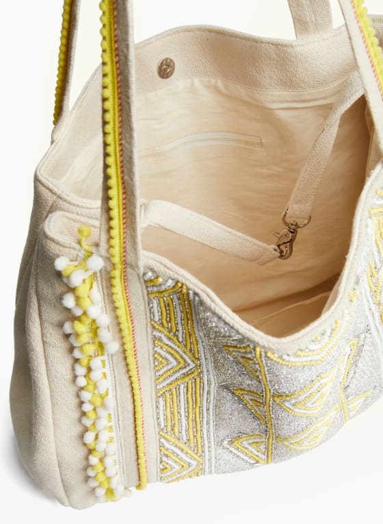 Pompom Trim Canvas Tote