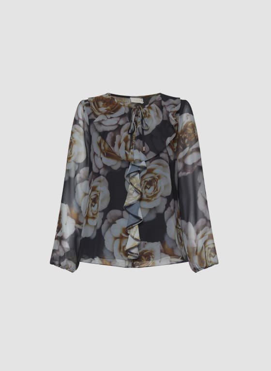Floral Print Ruffle Blouse
