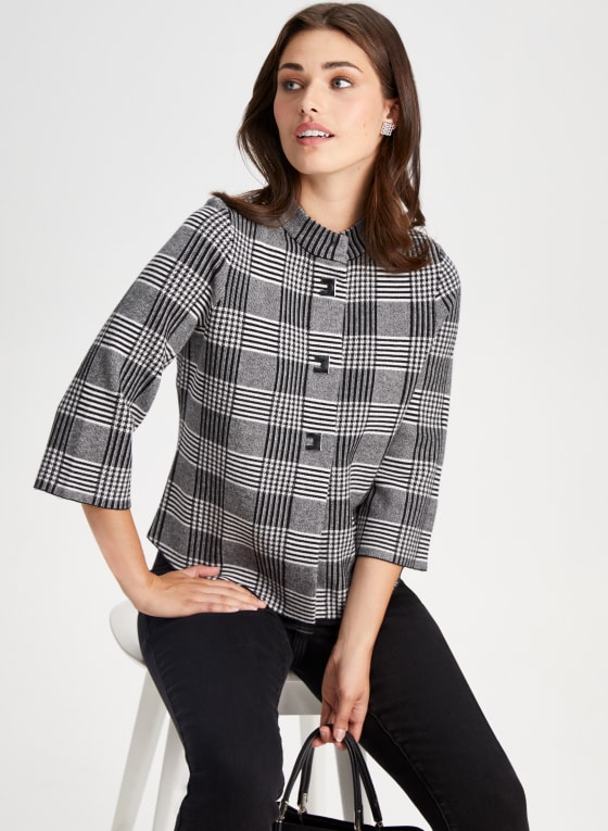 Plaid Mock Neck Cardigan
