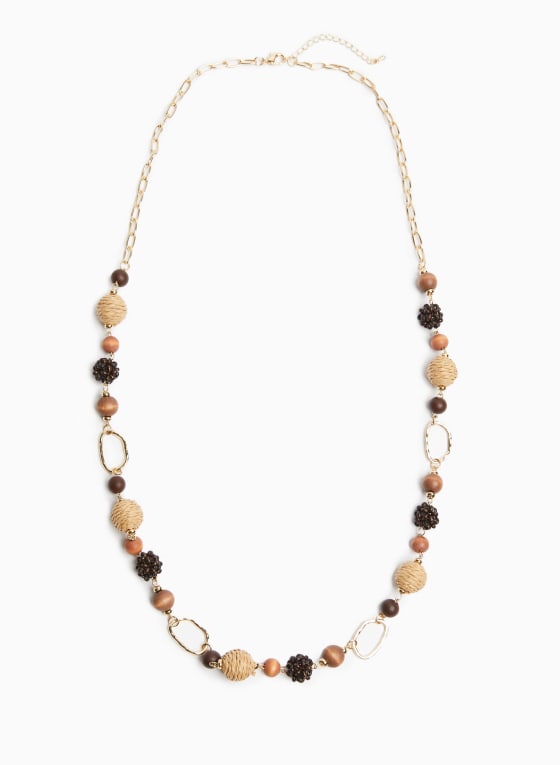 Wood & Raffia Bead Necklace