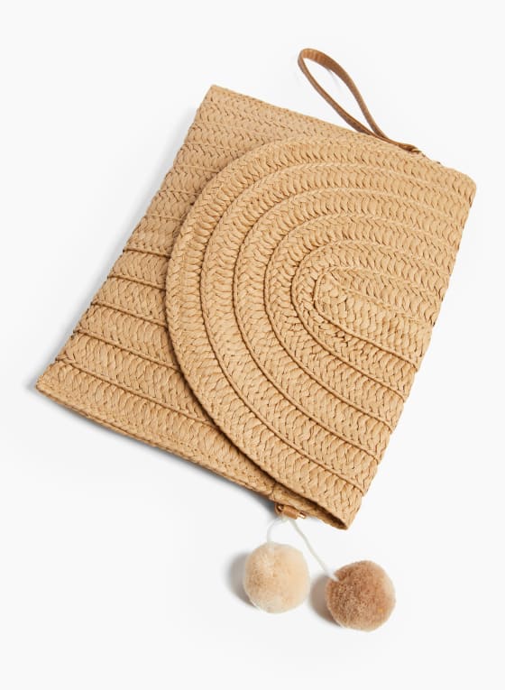 Straw Pom Pom Purse