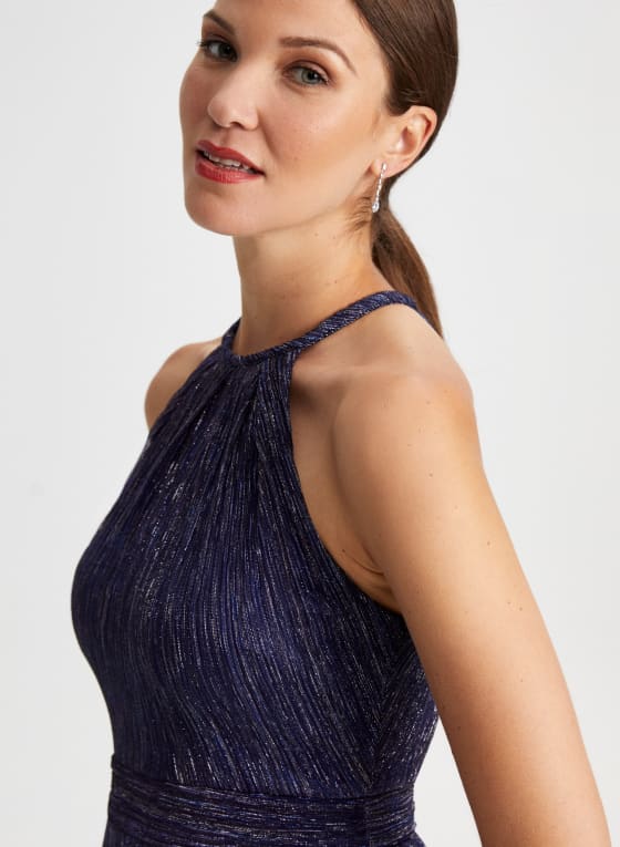 Metallic Halter Neck Dress