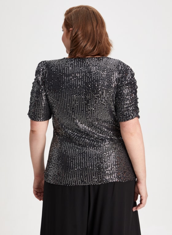 Sequin Shirred Sleeve Top
