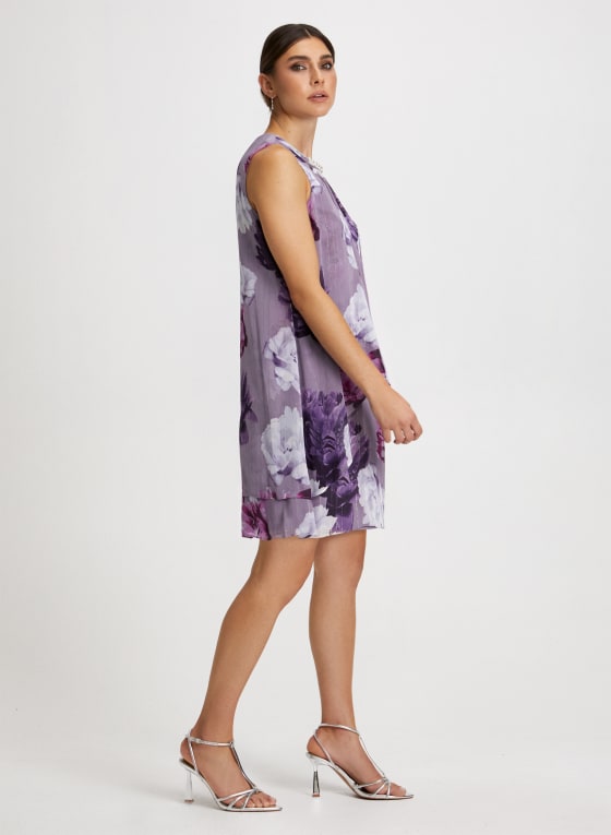 Pearl-Embellished Floral Print Dress