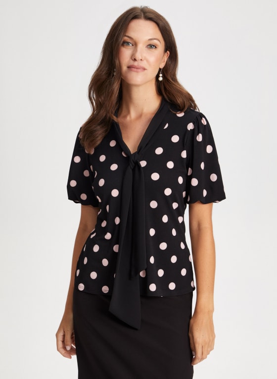 Tie Neck Dot Print Top