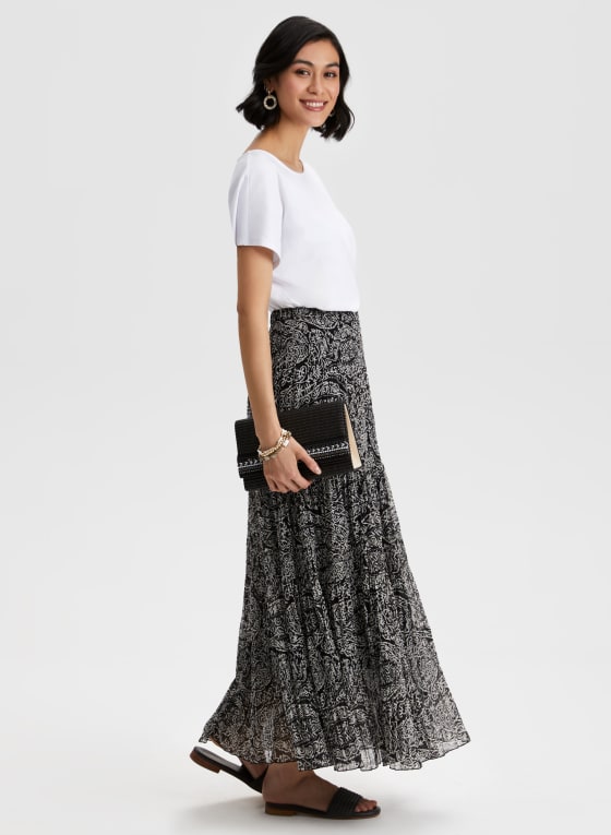 Pull-On Paisley Print Skirt