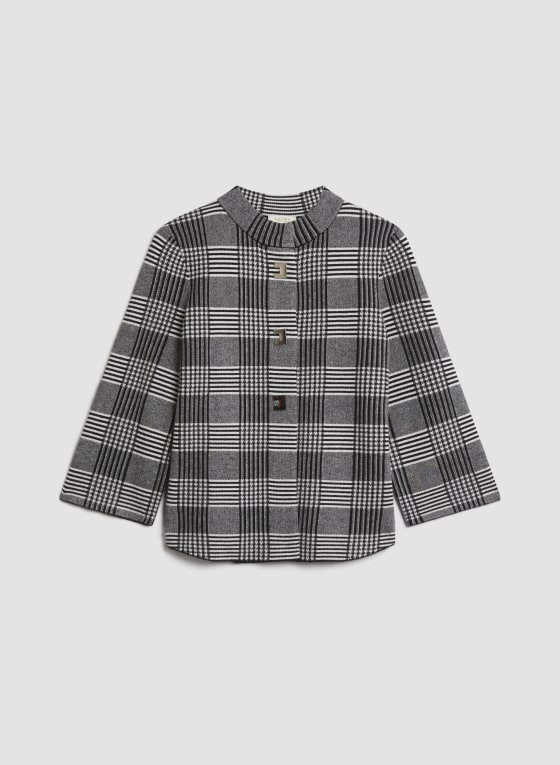 Plaid Mock Neck Cardigan