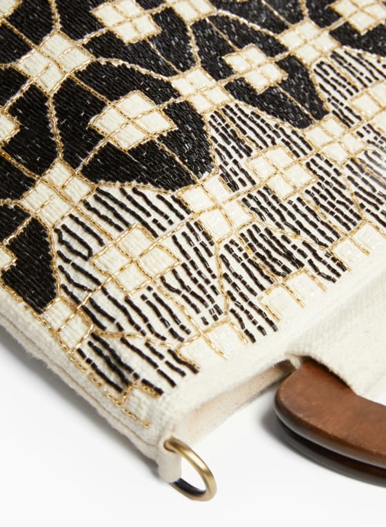 Geometric Motif Beaded Canvas Tote
