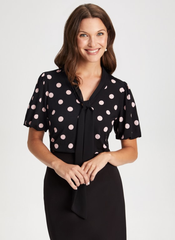 Tie Neck Dot Print Top
