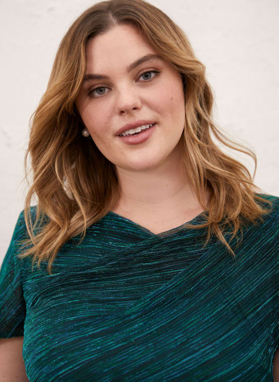 Metallic Crinkle Drape Back Dress