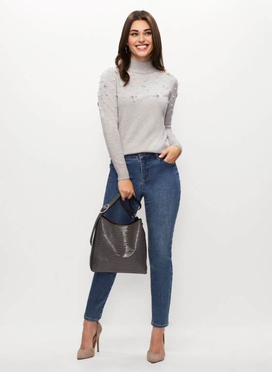 Mock Neck Pearl Detail Sweater