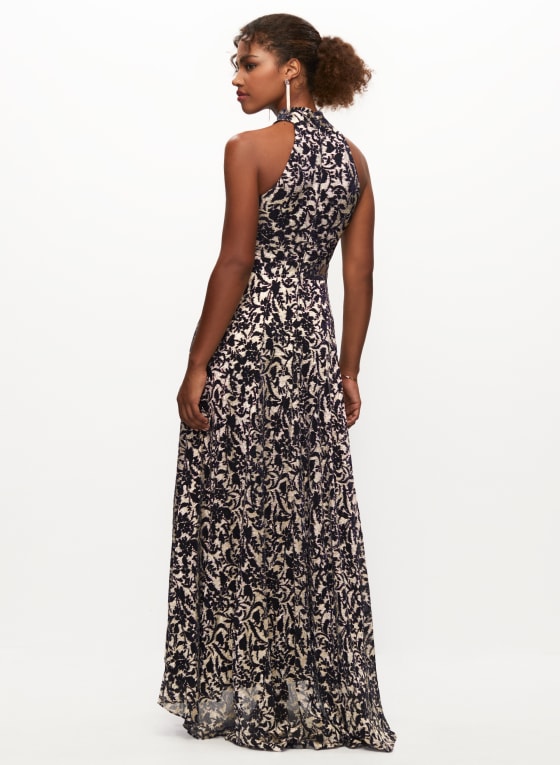 Metallic Floral Print Gown